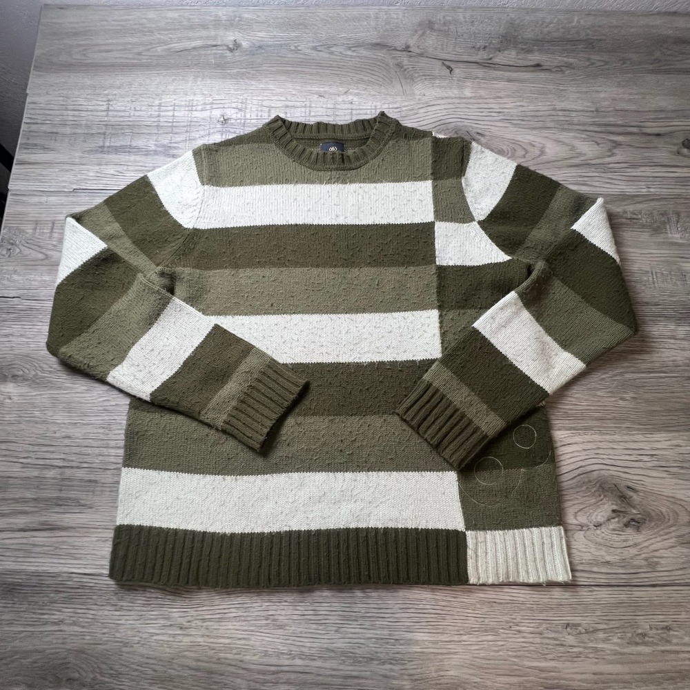 686 Sweater Mens Large Green Striped Wool Blend Knit Crewneck Gorpcore AB80